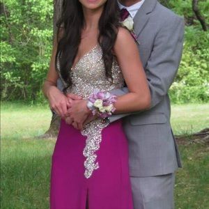 Purple sequin prom dress with leg slit